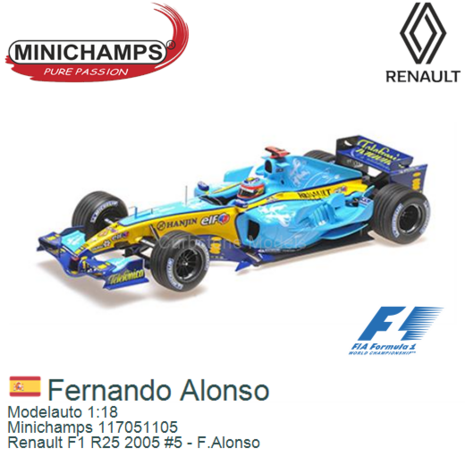 Modelauto 1:18 | Minichamps 117051105 | Renault F1 R25 2005 #5 - F.Alonso