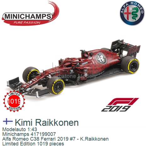 Modelauto 1:43 | Minichamps 417199007 | Alfa Romeo C38 Ferrari 2019 #7 - K.Raikkonen