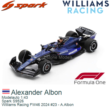 Modelauto 1:43 | Spark S9526 | Williams Racing FW46 2024 #23 - A.Albon