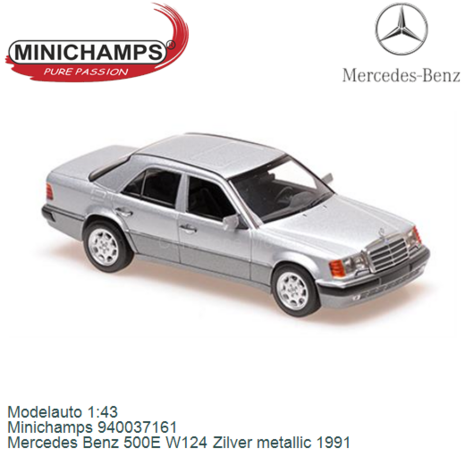 Modelauto 1:43 | Minichamps 940037161 | Mercedes Benz 500E W124 Zilver metallic 1991