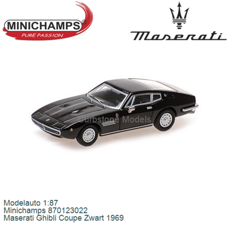 Modelauto 1:87 | Minichamps 870123022 | Maserati Ghibli Coupe Zwart 1969