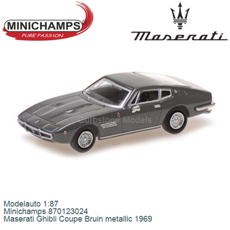 Modelauto 1:87 | Minichamps 870123024 | Maserati Ghibli Coupe Bruin metallic 1969