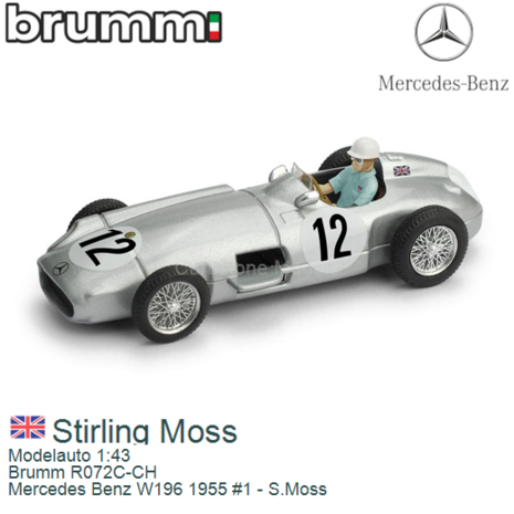 Modelauto 1:43 | Brumm R072C-CH | Mercedes Benz W196 1955 #1 - S.Moss