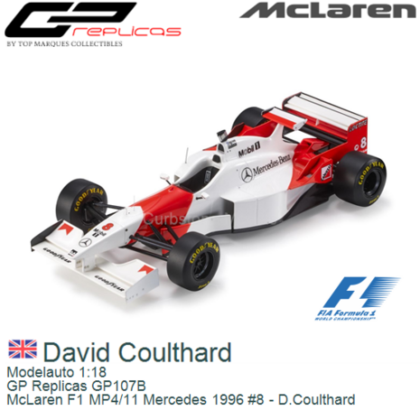 Modelauto 1:18 | GP Replicas GP107B | McLaren F1 MP4/11 Mercedes 1996 #8 - D.Coulthard