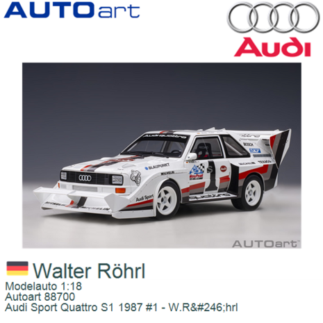 Modelauto 1:18 | Autoart 88700 | Audi Sport Quattro S1 1987 #1 - W.R&#246;hrl