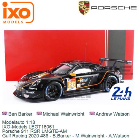 Modelauto 1:18 | IXO-Models LEGT18061 | Porsche 911 RSR LMGTE-AM | Gulf Racing 2020 #86 - B.Barker - M.Wainwright - A.Watson