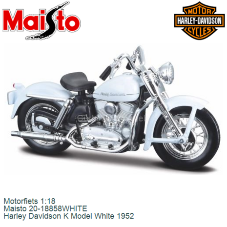 Motorfiets 1:18 | Maisto 20-18858WHITE | Harley Davidson K Model White 1952