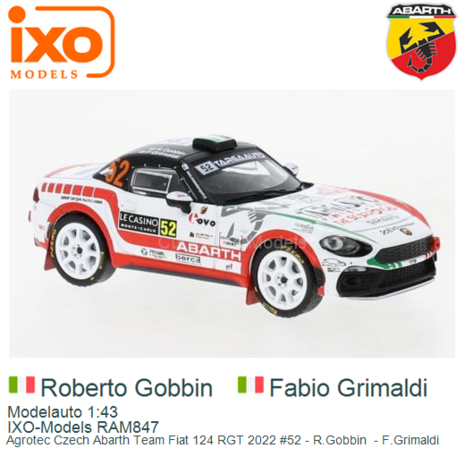 Modelauto 1:43 | IXO-Models RAM847 | Agrotec Czech Abarth Team Fiat 124 RGT 2022 #52 - R.Gobbin  - F.Grimaldi 