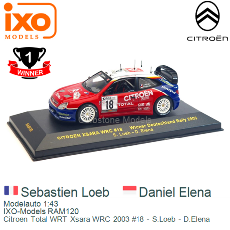 Modelauto 1:43 | IXO-Models RAM120 | Citroën Total WRT Xsara WRC 2003 #18 - S.Loeb - D.Elena