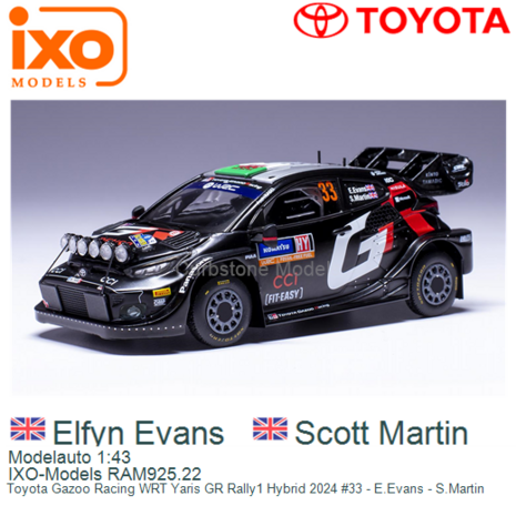 Modelauto 1:43 | IXO-Models RAM925.22 | Toyota Gazoo Racing WRT Yaris GR Rally1 Hybrid 2024 #33 - E.Evans - S.Martin