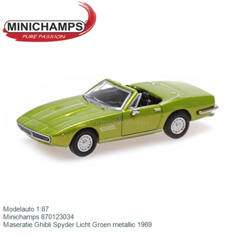 Modelauto 1:87 | Minichamps 870123034 | Maseratie Ghibli Spyder Licht Groen metallic 1969