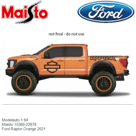 Modelauto 1:64 | Maisto 15380-22878 | Ford Raptor Orange 2021