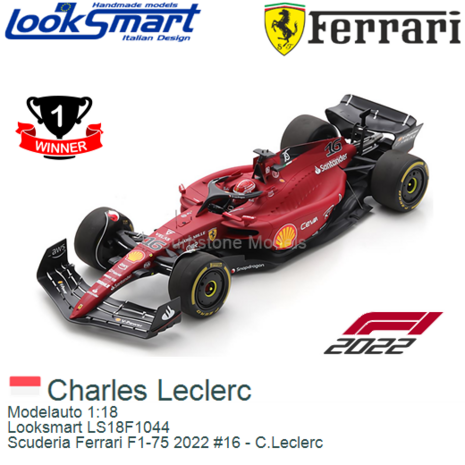 Modelauto 1:18 | Looksmart LS18F1044 | Scuderia Ferrari F1-75 2022 #16 - C.Leclerc