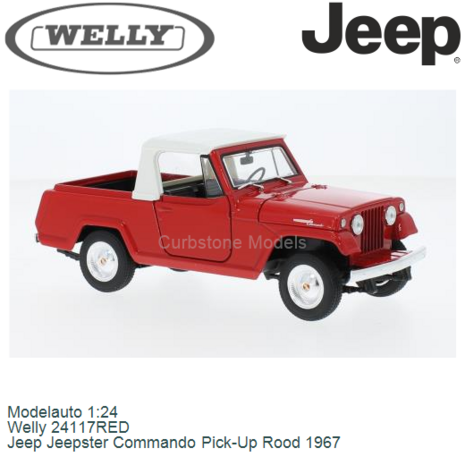 Modelauto 1:24 | Welly 24117RED | Jeep Jeepster Commando Pick-Up Rood 1967