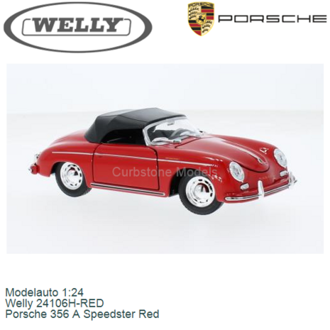 Modelauto 1:24 | Welly 24106H-RED | Porsche 356 A Speedster Red