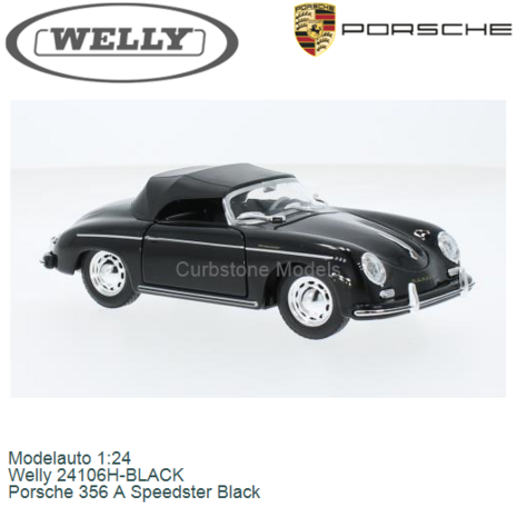 Modelauto 1:24 | Welly 24106H-BLACK | Porsche 356 A Speedster Black