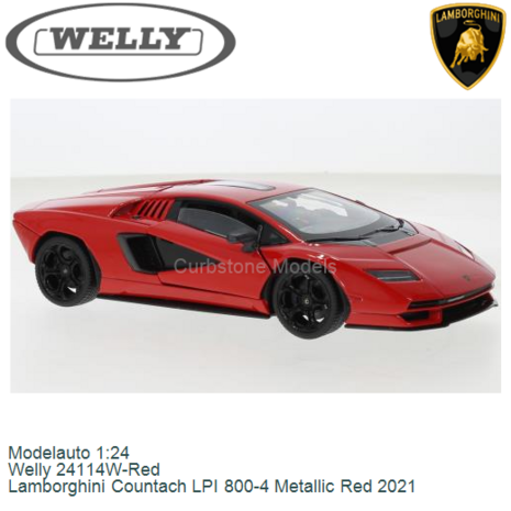 Modelauto 1:24 | Welly 24114W-Red | Lamborghini Countach LPI 800-4 Metallic Red 2021