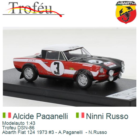 Modelauto 1:43 | Trofeu DSN-86 | Abarth Fiat 124 1973 #3 - A.Paganelli  - N.Russo