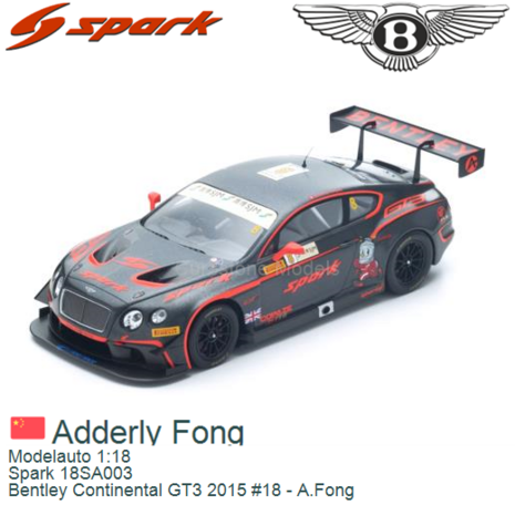 Modelauto 1:18 | Spark 18SA003 | Bentley Continental GT3 2015 #18 - A.Fong