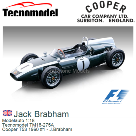 Modelauto 1:18 | Tecnomodel TM18-275A | Cooper T53 1960 #1 - J.Brabham