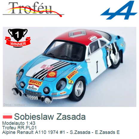 Modelauto 1:43 | Trofeu RR.PL01 | Alpine Renault A110 1974 #1 - S.Zasada - E.Zasads E