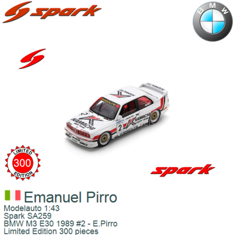 Modelauto 1:43 | Spark SA259 | BMW M3 E30 1989 #2 - E.Pirro