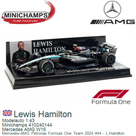 Modelauto 1:43 | Minichamps 410240144 | Mercedes AMG W15 | Mercedes-AMG Petronas Formula One Team 2024 #44 - L.Hamilton