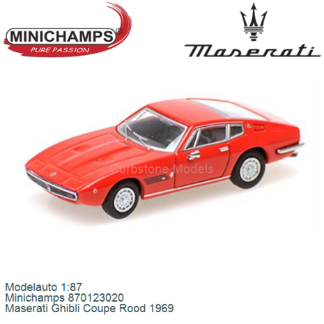 Modelauto 1:87 | Minichamps 870123020 | Maserati Ghibli Coupe Rood 1969