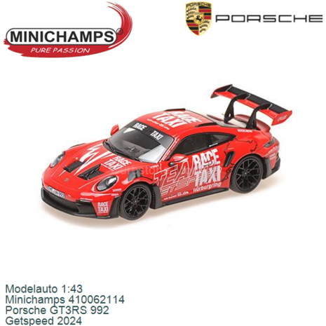 Modelauto 1:43 | Minichamps 410062114 | Porsche GT3RS 992 | Getspeed 2024