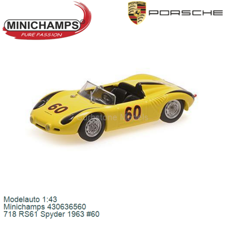 Modelauto 1:43 | Minichamps 430636560 |  718 RS61 Spyder 1963 #60