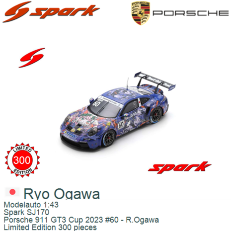 Modelauto 1:43 | Spark SJ170 | Porsche 911 GT3 Cup 2023 #60 - R.Ogawa