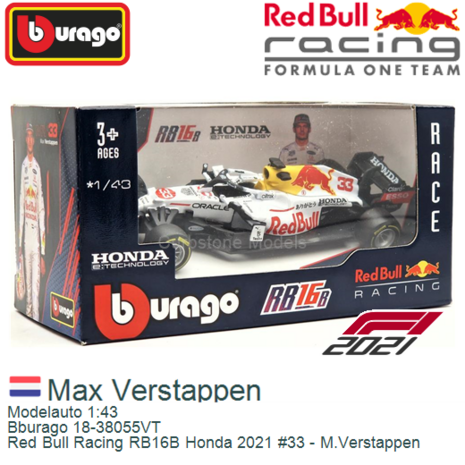 Modelauto 1:43 | Bburago 18-38055VT | Red Bull Racing RB16B Honda 2021 #33 - M.Verstappen