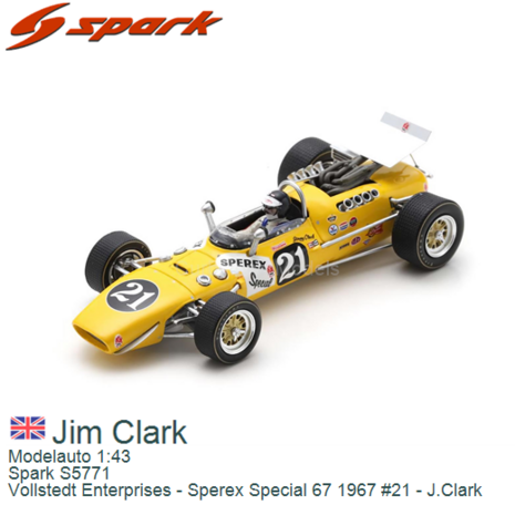 Modelauto 1:43 | Spark S5771 | Vollstedt Enterprises - Sperex Special 67 1967 #21 - J.Clark