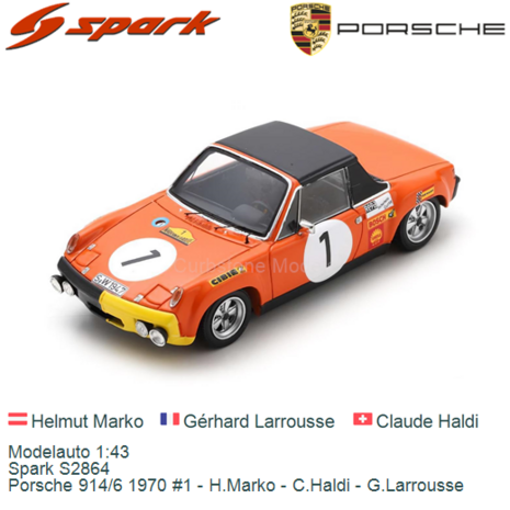 Modelauto 1:43 | Spark S2864 | Porsche 914/6 1970 #1 - H.Marko - C.Haldi - G.Larrousse