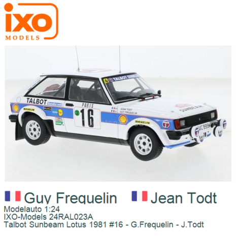 Modelauto 1:24 | IXO-Models 24RAL023A | Talbot Sunbeam Lotus 1981 #16 - G.Frequelin - J.Todt