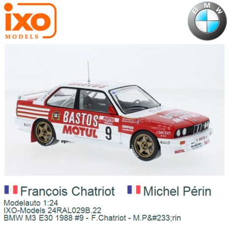 Modelauto 1:24 | IXO-Models 24RAL029B.22 | BMW M3 E30 1988 #9 - F.Chatriot - M.P&#233;rin