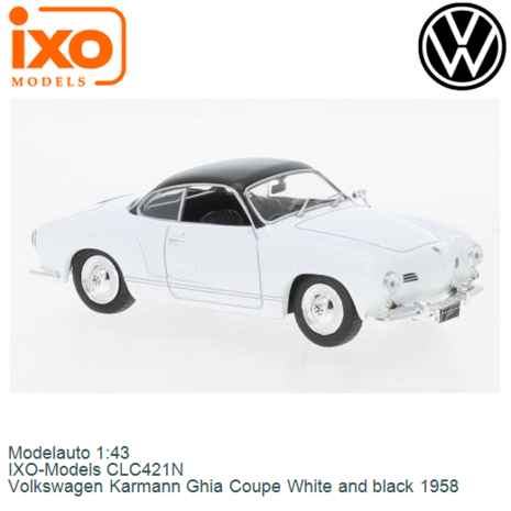 Modelauto 1:43 | IXO-Models CLC421N | Volkswagen Karmann Ghia Coupe White and black 1958