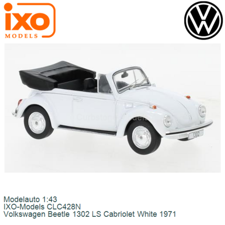 Modelauto 1:43 | IXO-Models CLC428N | Volkswagen Beetle 1302 LS Cabriolet White 1971