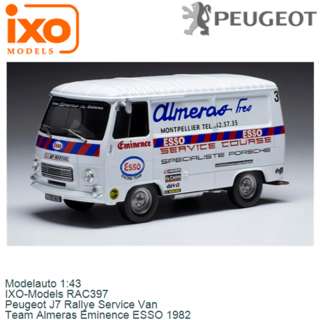 Modelauto 1:43 | IXO-Models RAC397 | Peugeot J7 Rallye Service Van | Team Almeras Eminence ESSO 1982