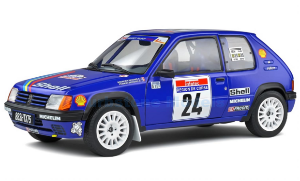 Modelauto 1:18 | Solido 1801711 | Concessionnaires Peugeot France 205 Rally PRS 1990 #24 - R.Bourcier - B.Fragin