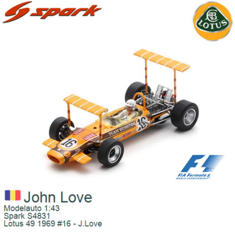 Modelauto 1:43 | Spark S4831 | Lotus 49 1969 #16 - J.Love