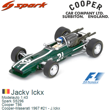 Modelauto 1:43 | Spark S5296 | Cooper T86 | Cooper-Maserati 1967 #21 - J.Ickx