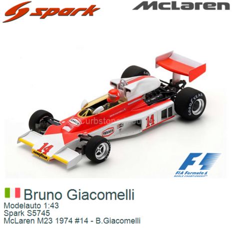 Modelauto 1:43 | Spark S5745 | McLaren M23 1974 #14 - B.Giacomelli