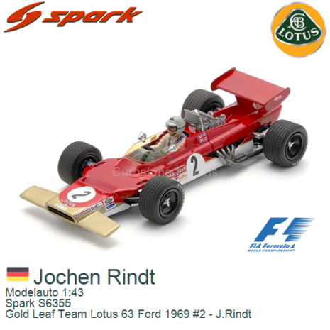 Modelauto 1:43 | Spark S6355 | Gold Leaf Team Lotus 63 Ford 1969 #2 - J.Rindt