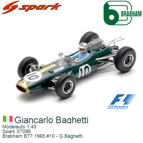 Modelauto 1:43 | Spark S7086 | Brabham BT7 1965 #10 - G.Baghetti