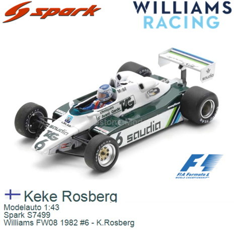 Modelauto 1:43 | Spark S7499 | Williams FW08 1982 #6 - K.Rosberg