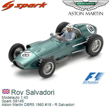 Modelauto 1:43 | Spark S8145 | Aston Martin DBR5 1960 #18 - R.Salvadori