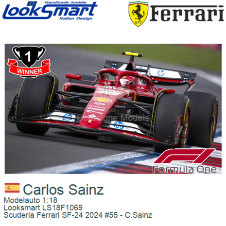 Modelauto 1:18 | Looksmart LS18F1069 | Scuderia Ferrari SF-24 2024 #55 - C.Sainz