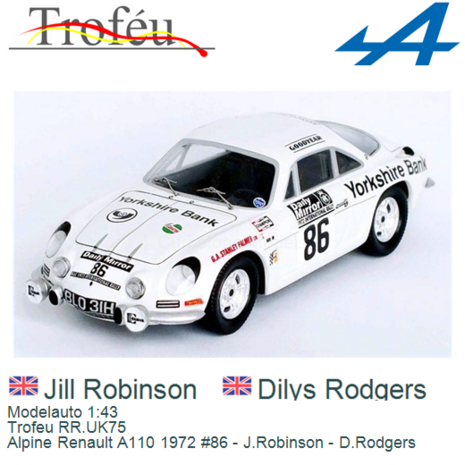 Modelauto 1:43 | Trofeu RR.UK75 | Alpine Renault A110 1972 #86 - J.Robinson - D.Rodgers 