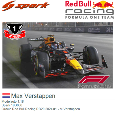 Modelauto 1:18 | Spark 18S666 | Oracle Red Bull Racing RB20 2024 #1 - M.Verstappen